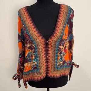 Free People Catch Me If You Can Boho Women Shirt Jacket TopTie Sleeves Small